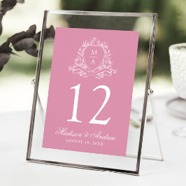 Elegantes Wappen Rosa Hochzeitsstimmung Tischnumme Einladung