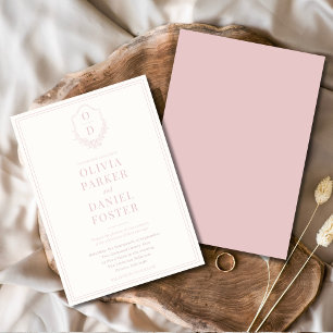 Elegantes Wappen Rosa Minimalistische Hochzeit Einladung