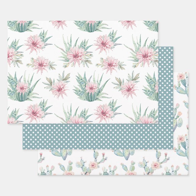 Elegantes Wasser Boho Cactus & Succulents Geschenkpapier Set (Set)