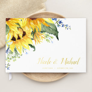 Elegantes Wasser Sonnenblumen Hochzeit Gold Gästebuch