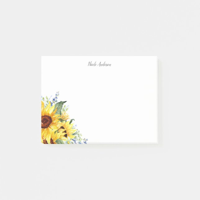 Elegantes Wasser Sonnenblumen Personalisiert Post-it Klebezettel (Vorderseite)