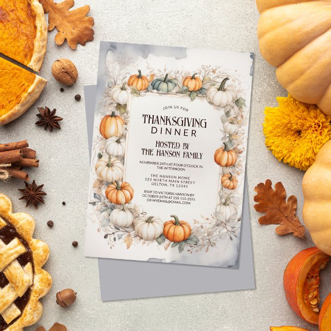 Elegantes Wassercolor Pumpkin Erntedank Dinner Einladung (Von Creator hochgeladen)