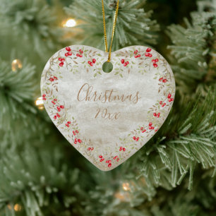 Elegantes Wasserfarbe-Christmas-Script-Jahres-Herz Keramik Ornament