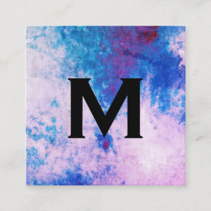 Elegantes Wasserfarben Blau Lila mit Monogramm Quadratische Visitenkarte