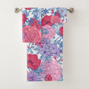 Elegantes Wasserfarben-Blumen-Dekor auffällig  Badhandtuch Set