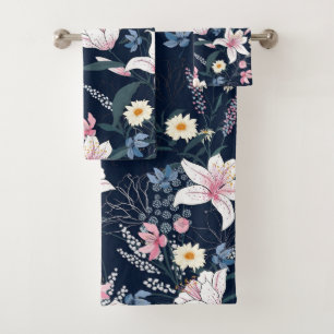 Elegantes Wasserfarben-Blumen-Dekor auffällig Badhandtuch Set
