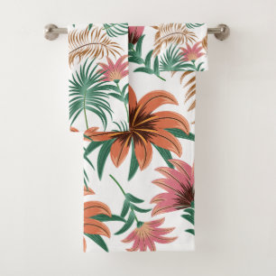 Elegantes Wasserfarben-Blumen-Dekor auffällig  Badhandtuch Set