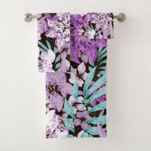 Elegantes Wasserfarben-Blumen-Dekor auffällig Badhandtuch Set