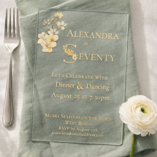 Elegantes Wasserfarben-Blumen-Gold-Text 70. Geburt Acryleinladungen