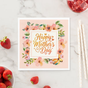 Elegantes Wasserfarben-Blumen-Happy-Mother's-Day Serviette