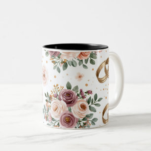 Elegantes Wasserfarben-Blumen-Hochzeitsmuster Zweifarbige Tasse