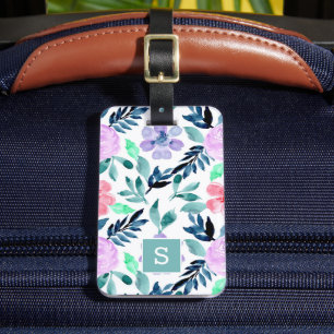 Elegantes Wasserfarben-Blumenmuster-Monogramm Gepäckanhänger