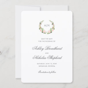 Elegantes Wasserfarben-Blumenwappen-Hochzeit Save The Date