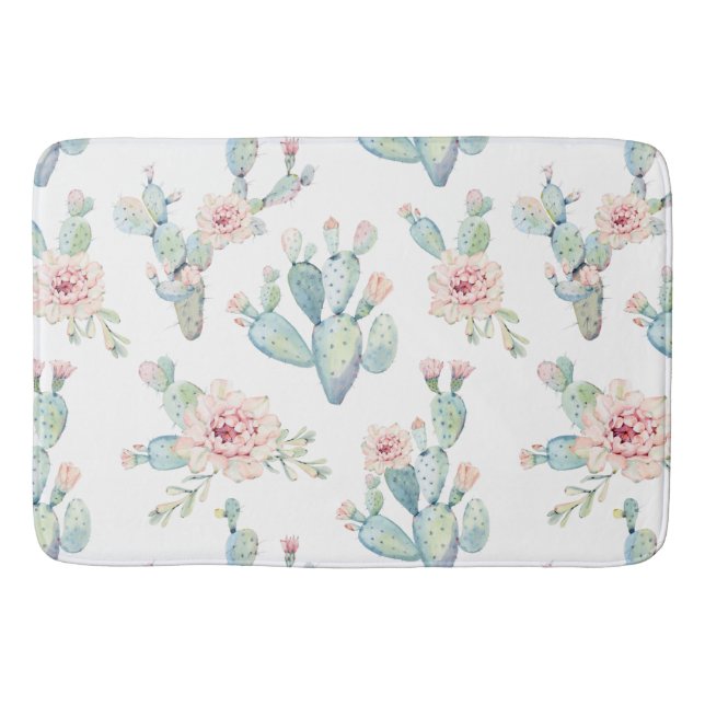 Elegantes Wasserfarben-Boho-Kakteen-Muster Badematte (Vorderseite)