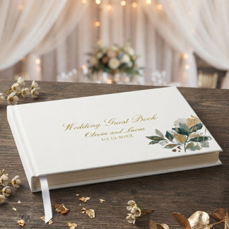 Elegantes Wasserfarben-Botanik-Eukalyptus-Gold-Grü Gästebuch