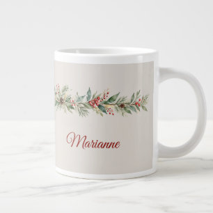Elegantes Wasserfarben-Botanik-Weihnachten Jumbo-Tasse