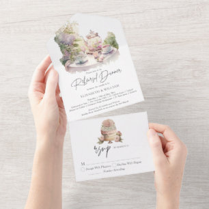 Elegantes Wasserfarben-Garten-Probedinner All In One Einladung
