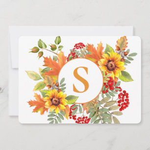 Elegantes Wasserfarben Herbst Floral Monogramm Mitteilungskarte