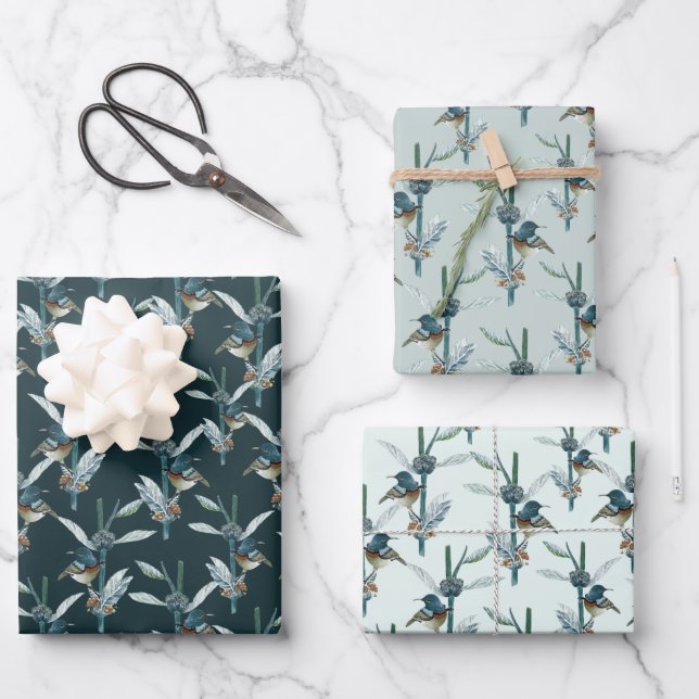 Elegantes Wasserfarben Hummingbird Botanisches Mus Geschenkpapier Set (Vorderseite)
