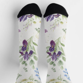 Elegantes Wasserfarben-Iris- und Lilienbouquet Socken