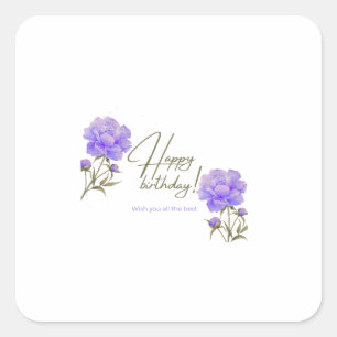 Elegantes Wasserfarben-Lila Pfingstrose Alles Gute Quadratischer Aufkleber