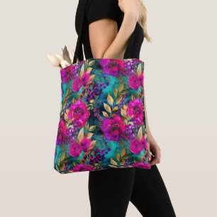 Elegantes Wasserfarben-Lila- und Türkisblumenmuste Tasche