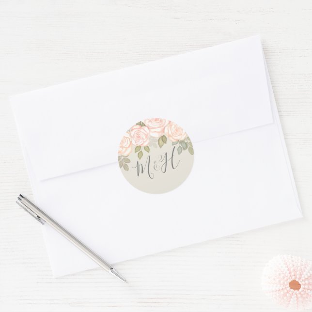 Elegantes Wasserfarben Mit Monogramm Blumenfolien Runder Aufkleber (Umschlag)