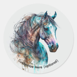 Elegantes Wasserfarben-Pferdeporträt-Sticker Runder Aufkleber