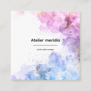 Elegantes Wasserfarben Pink Blau Gold Soziale Medi Quadratische Visitenkarte
