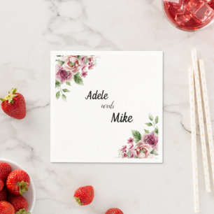 Elegantes Wasserfarben-Rosé-Rosenstrauß-Hochzeit Serviette