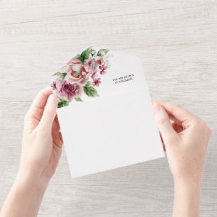 Elegantes Wasserfarben-Rosengebinde Hochzeit All In One Einladung
