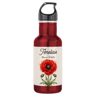 Elegantes Wasserfarben-Rotmohn-Symmetrisches Monog Edelstahlflasche