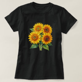 Elegantes Wasserfarben-Sonnenblumenstrauß Schwarz  T-Shirt