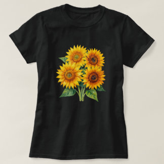Elegantes Wasserfarben-Sonnenblumenstrauß Schwarz  T-Shirt