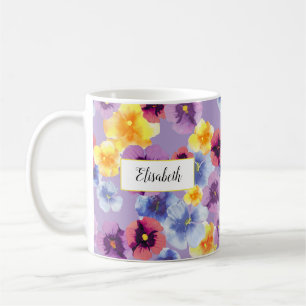 Elegantes Wasserfarben-Stiefmütterchen Personalisi Kaffeetasse
