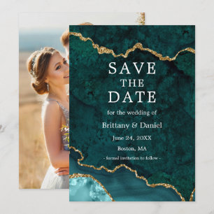 Elegantes Wasserfarben-Teal-Marmor-Achat-Geode-Fot Save The Date
