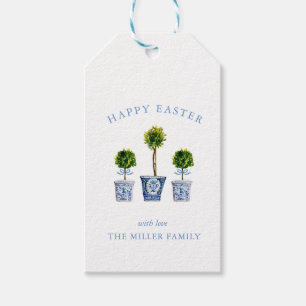 Elegantes Wasserfarben-Topiary Frohe Ostern Geschenkanhänger