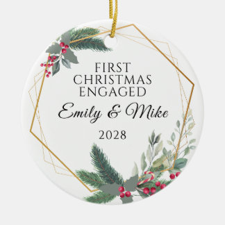 Elegantes Wasserfarben-Weihnachten Verlobt Verheir Keramik Ornament