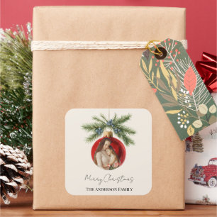 Elegantes Wasserfarben-Weihnachtsornament-Familien Quadratischer Aufkleber