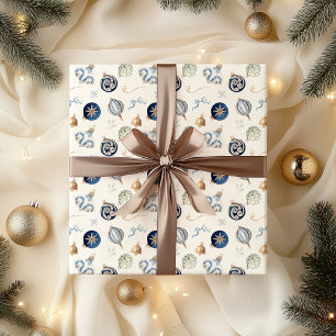 Elegantes Wasserfarben-Weihnachtsornament in Blau Geschenkpapier