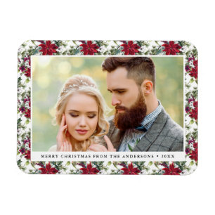 Elegantes Wasserfarben-Weihnachtsstern-Muster-Foto Magnet