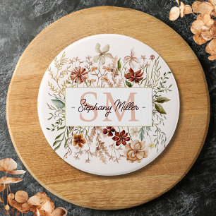 Elegantes Wasserfarben-Wildblumen-Blumendesign mit Button