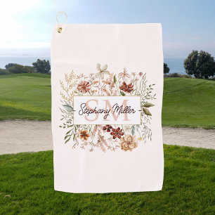 Elegantes Wasserfarben-Wildblumen-Blumenmonogramm  Golfhandtuch