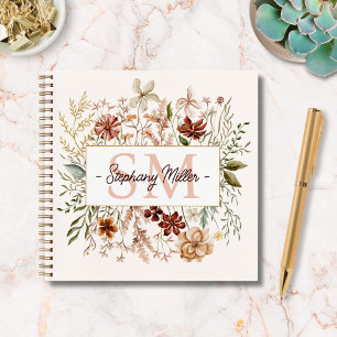 Elegantes Wasserfarben-Wildblumen-Blumenmonogramm  Notizbuch