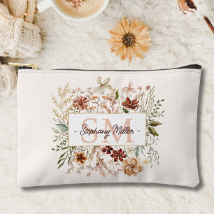 Elegantes Wasserfarben-Wildblumen-Blumenmonogramm  Zubehörtasche