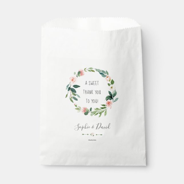 Elegantes Wasserfarbenblush Blume Hochzeit Geschenktütchen (Vorderseite)