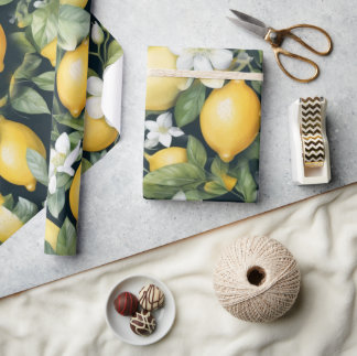 Elegantes, wasserfarbenes Zitronenmuster auf weiße Geschenkpapier