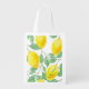 Elegantes, wasserfarbenes Zitronenmuster auf weiße Wiederverwendbare Einkaufstasche (Vorderseite)