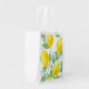 Elegantes, wasserfarbenes Zitronenmuster auf weiße Wiederverwendbare Einkaufstasche (Vorderseite Seitenansicht)