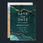 Elegantes Watercolor Aquamarin Marble Agate Geode  Save The Date<br><div class="desc">Moderne Elegante Wasserfarbe Aquamarin und Gold Marble Agate Geode Save the Date Karte - Foto Zurück</div>